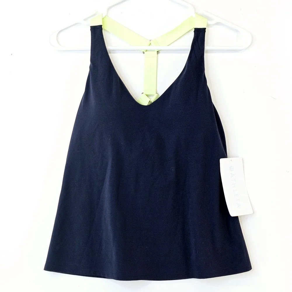 Athleta Swim Top Women Small‎ Blue Green Racerback Bathing Suit Tank Built Bra